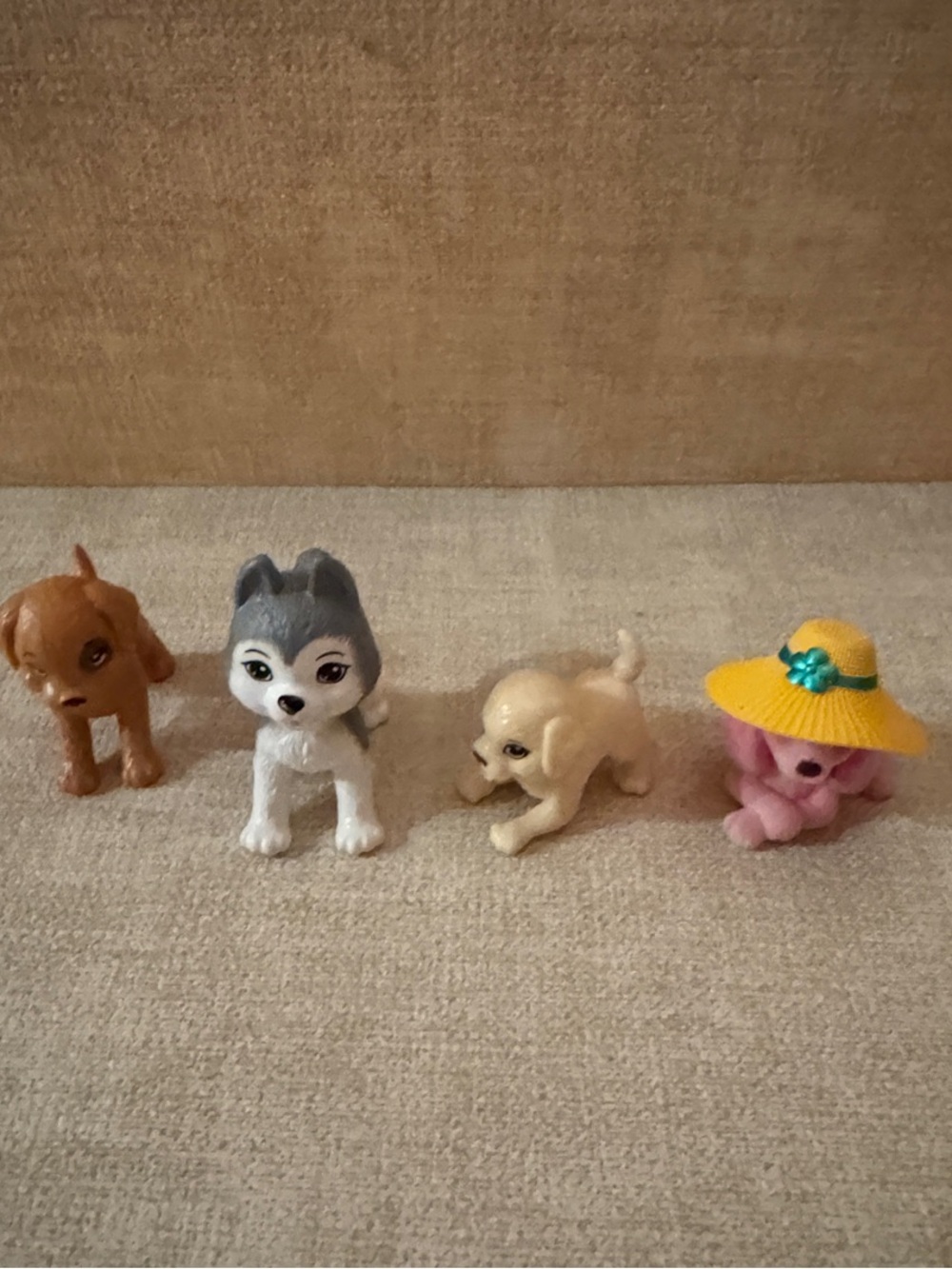 Miniature Toy Puppy Set - Assorted Colors (Gray, Brown, Cream, Pink)